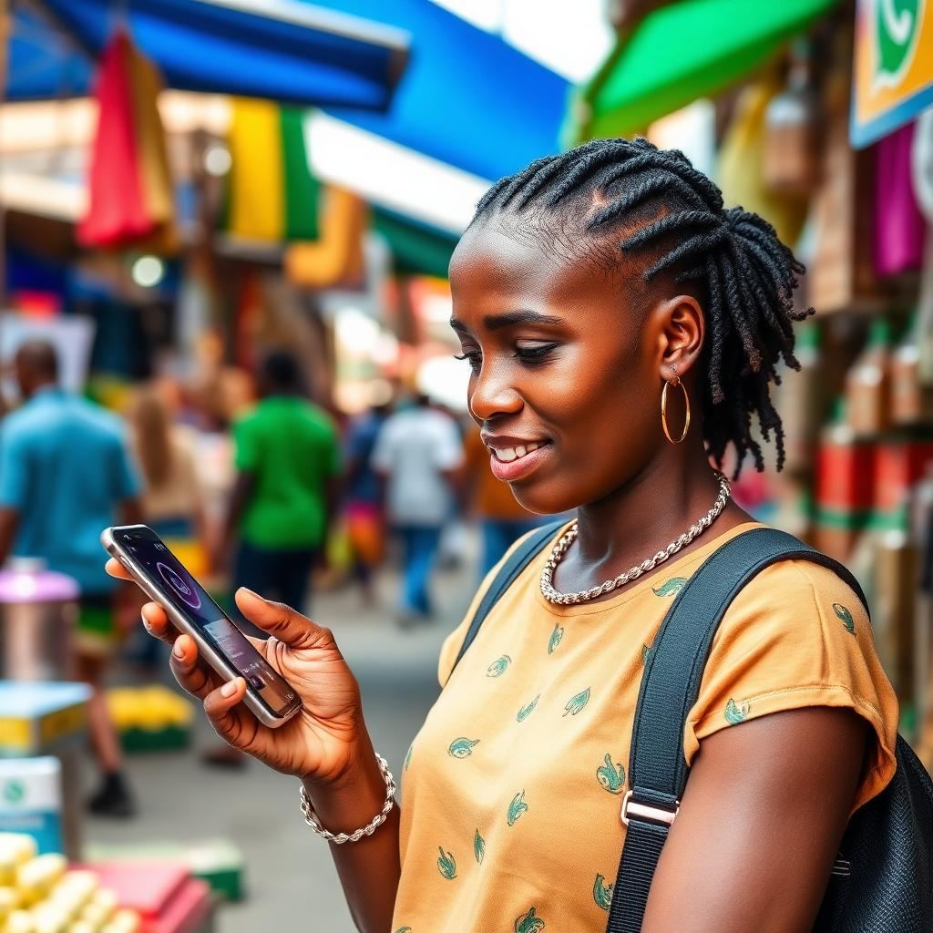 Pequena empresária em Nairobi a usar WhatsApp com IA